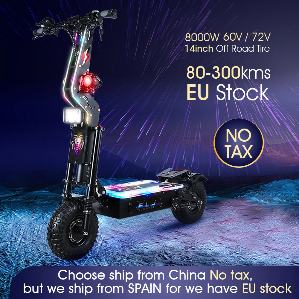 14inch 8000W Electric Scooter 80-300kms Range 60V/72V Dual Motor Newest Design Big Screen Adults Off Road Tire E | Спорт и