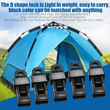 

Outdoor 5 Sets/Pack Tent Clip + D-shape Lock Tents Awning Clamp for Camping Accessories For Canopies Camping Tarps Caravan