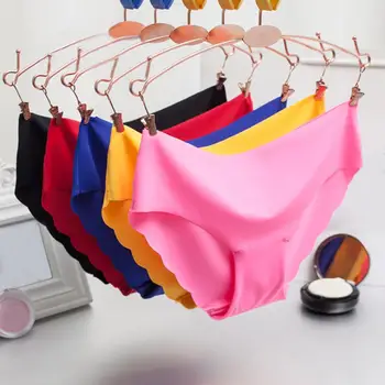 

Summer Women Panties Solid Color Ice Silk Seamless Low Waist Briefs Underwear