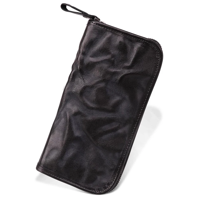 

New Style Folds Rendering Retro Fashion Genuine Leather Men's Wallet Handmade Mens Bag Long Leather Clutch
