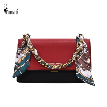 

FUNMARDI Summer Chain Flap Bag Scarf Design PU Leather Shoulder Bag Contrast Colors Crossbody Bag For Women Small Bag WLHB3065