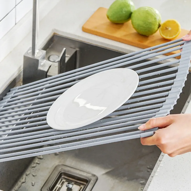Kitchen Shelf Organizer Dish Drying Rack Over Sink Sponge Stand Silicone Folding Kitchen Dish Drainer Rack Kitchen Organizer