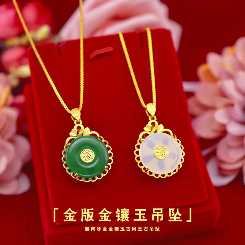 

KOREAN FASHION 14K GOLD NECKLACE PENDANT NO CHAIN WOMEN'S JADE PENDANT STONE GREEN EMERALD GEMSTONE JEWELRY PARTY BIRTHDAY GIFT