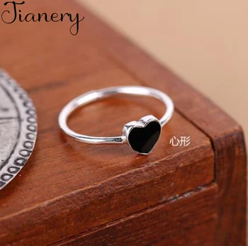 

JIANERY Korean Trendy 925 Sterling Silver Black Heart Rings For Women Lady Men Antique Rings Thai Silver Jewelry