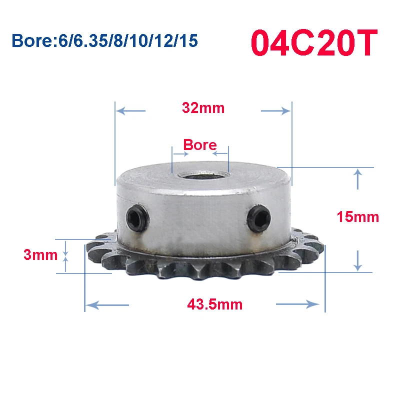 1Pcs 04C 20 Teeth-40 Teeth Chain Gear Bore 6-15mm Industrial Sprocket Wheel With Top Wire