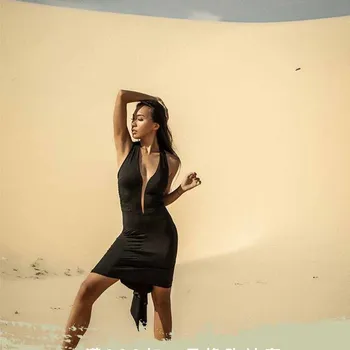 

Sexy Latin Dance Deep V Dress Backless Cha Cha Samba Rumba Salsa Tango Ballroom Practice Performance Dresses For Women PY259