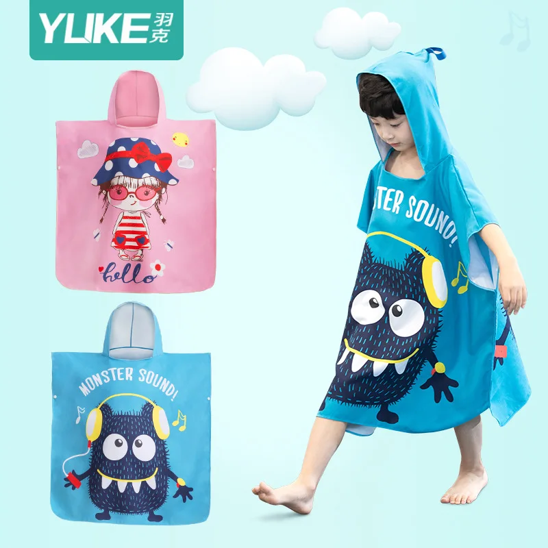 YUKE New Children Cute Cartoon Hooded Cloak Beach Towel Animal Printed Microfiber Baby Boys Girls Kids Swimming Bath Towel