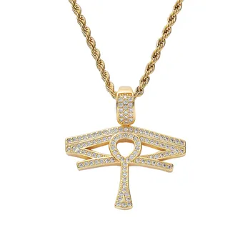 

Creative The Eye Of Horus Egypt Ankh Cross Pendant Pave Cubic Zircon Ice Out Necklace For Men Hip Hop Jewelry Gift