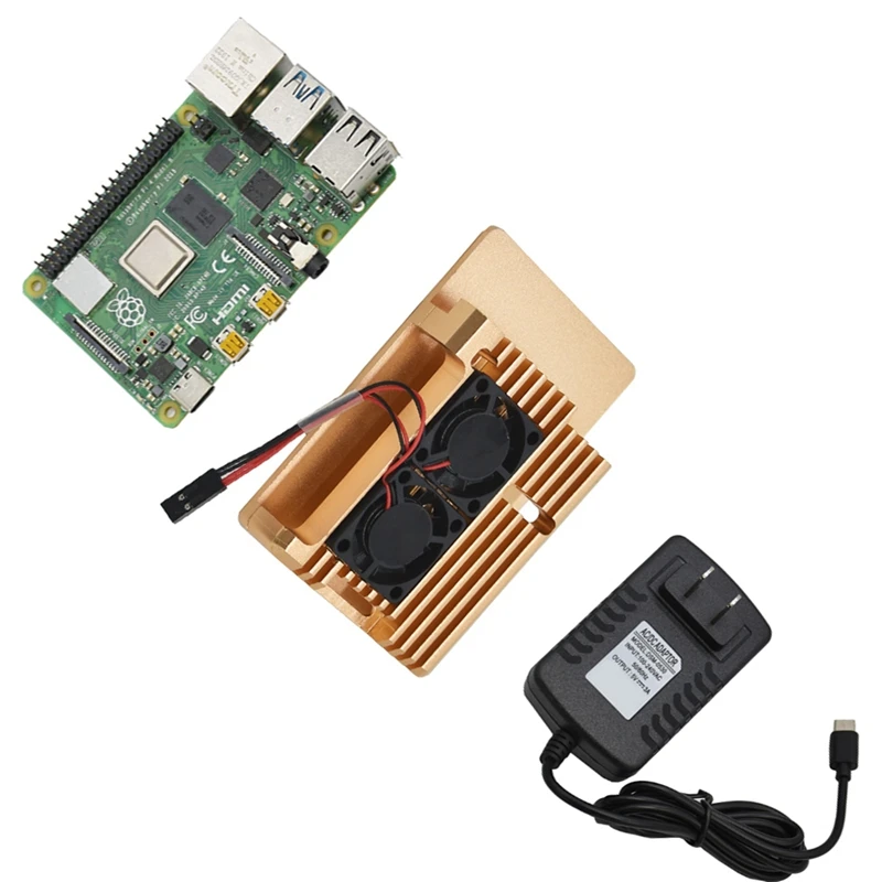 

for Raspberry Pi 4 Model B 4G RAM DIY Kit with Aluminum CNC Alloy Case Cooling Dual Fan 5V 3A Power Adapter