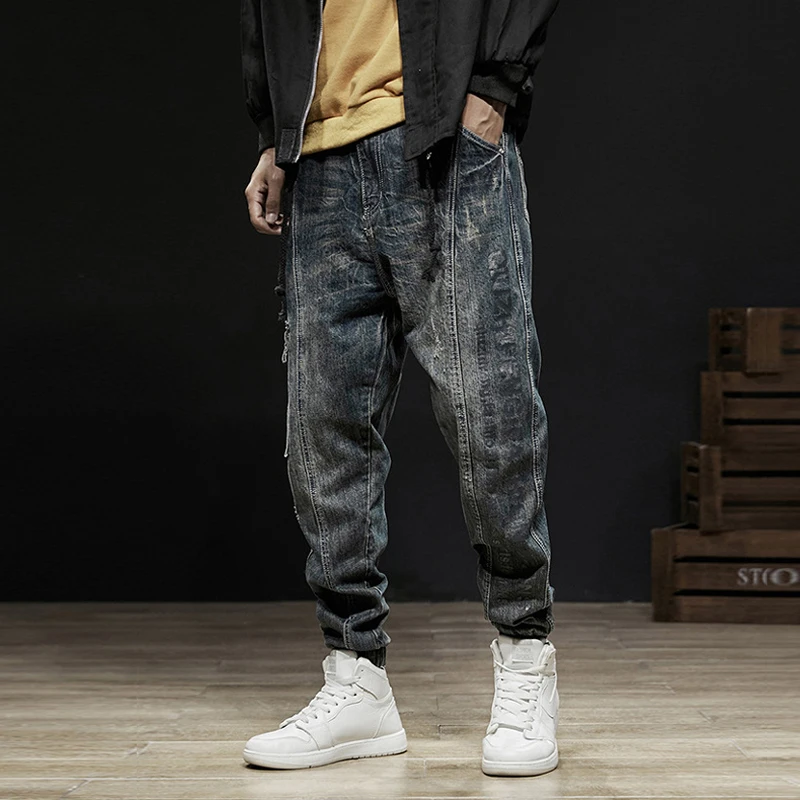 

Japanese Style Fashion Men Jeans Retro Vintage Designer Ripped Harem Jeans Denim Cargo Pants Spliced Hip Hop Jeans Men Joggers