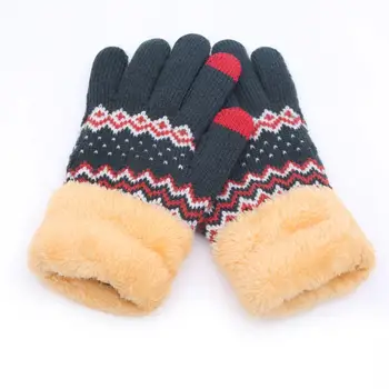 

Yfashion Winter Gloves for Women Warm Knitted Gloves Thicken Plush Jacquard Outdoor Cycling Skiing Mitten