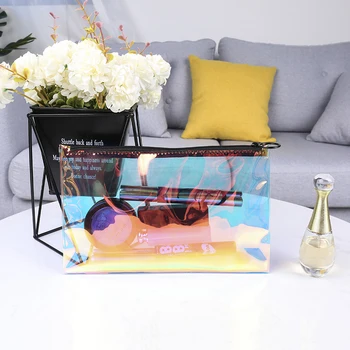 

Environmentally Transparent Laser Tpu Zipper Cosmetic Pouch Fashion Women Shimmer Makeup Case Waterproof Portable Cosmetic Bag