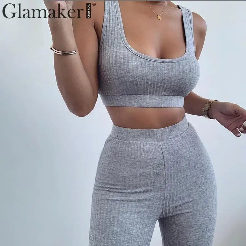 Glamaker модные серые трикотажные Комбинезоны для фитнеса женские облегающие