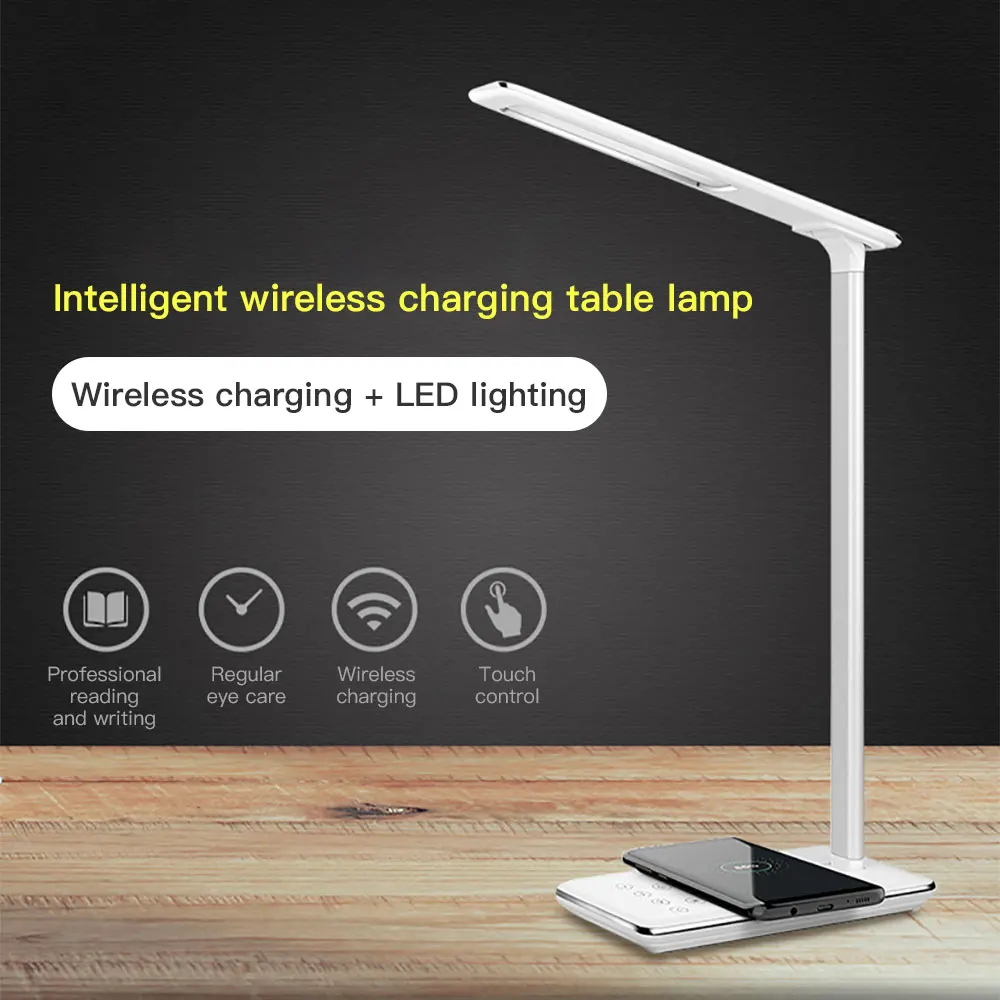 

2 In 1 Foldable LED Desk Lamp with Qi Wireless Charger 4 Brightness Adjustment Auto Timer Eye Protect Reading Light table lamp