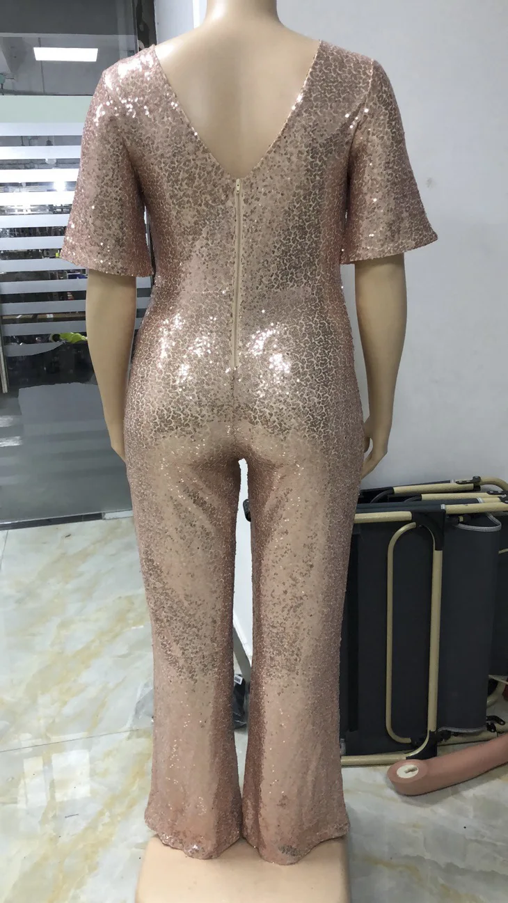 Комбинезоны больших размеров 5XL, однотонные, с коротким рукавом, глубокий v-образный вырез, высокая талия, модные тонкие женские комбинезоны, 2 цвета, YF1074G