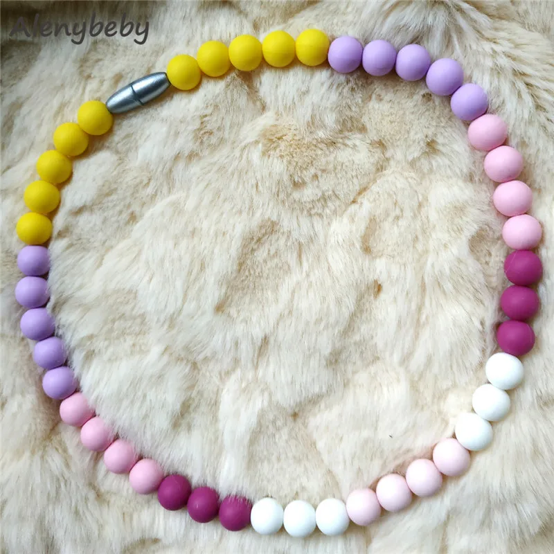 금속 실버 식품 학년 실리콘 라운드 비즈 12/15mm  Teether 목걸이 장난감 DIY Pacifier 체인 케어  Teether 제품