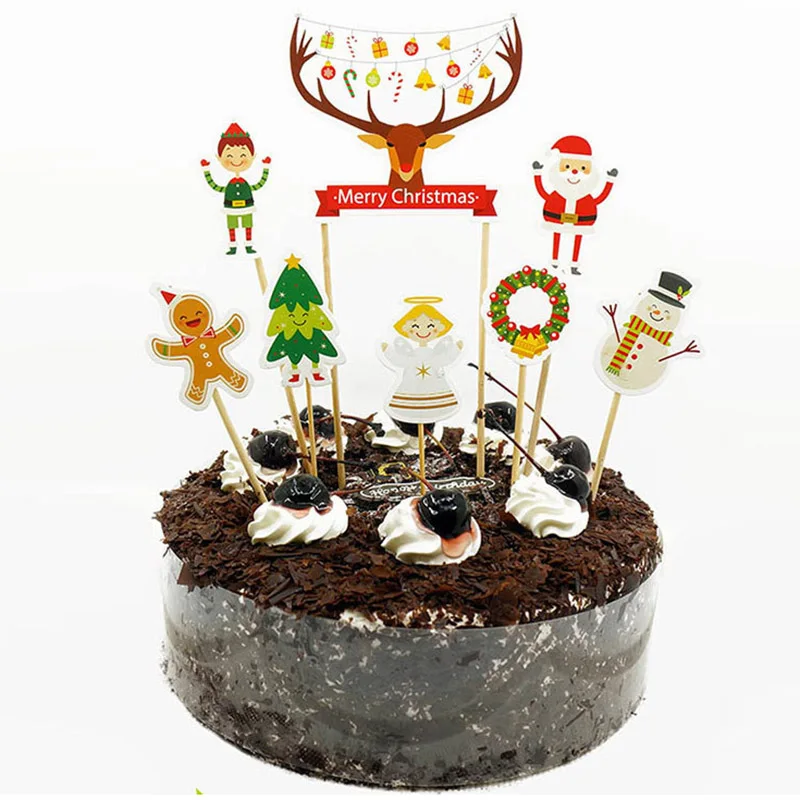 1 комплект, Рождественский Санта-Клаус, снеговик, торт, Топпер, Счастливого Рождества, украшения для дома, рождественские топперы, kerst navidad noel - Цвет: cake topper