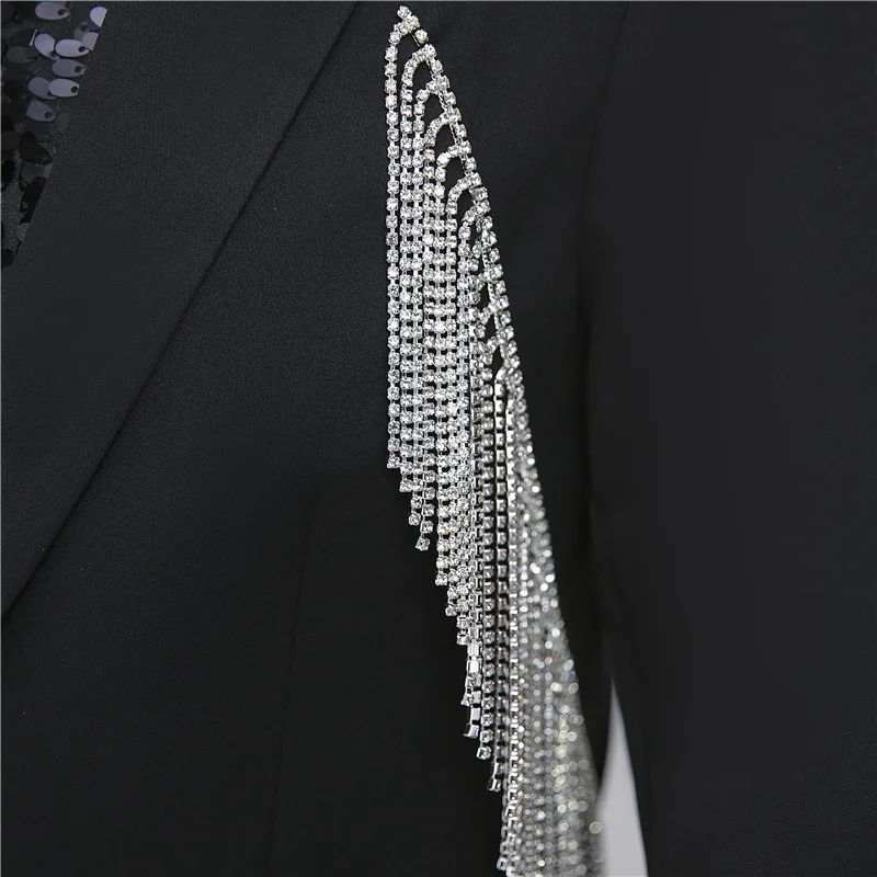 大流行中！ メンズシルバーチェーンタッセルブレザー,ステージ,コンサート,ダンサー,パフォーマンスウェア,バー,ディスコの衣装 超美品