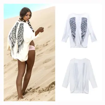 

Women Summer Boho Casual Fashion Chiffon Long Sleeve Wing Print Cardigan Tops