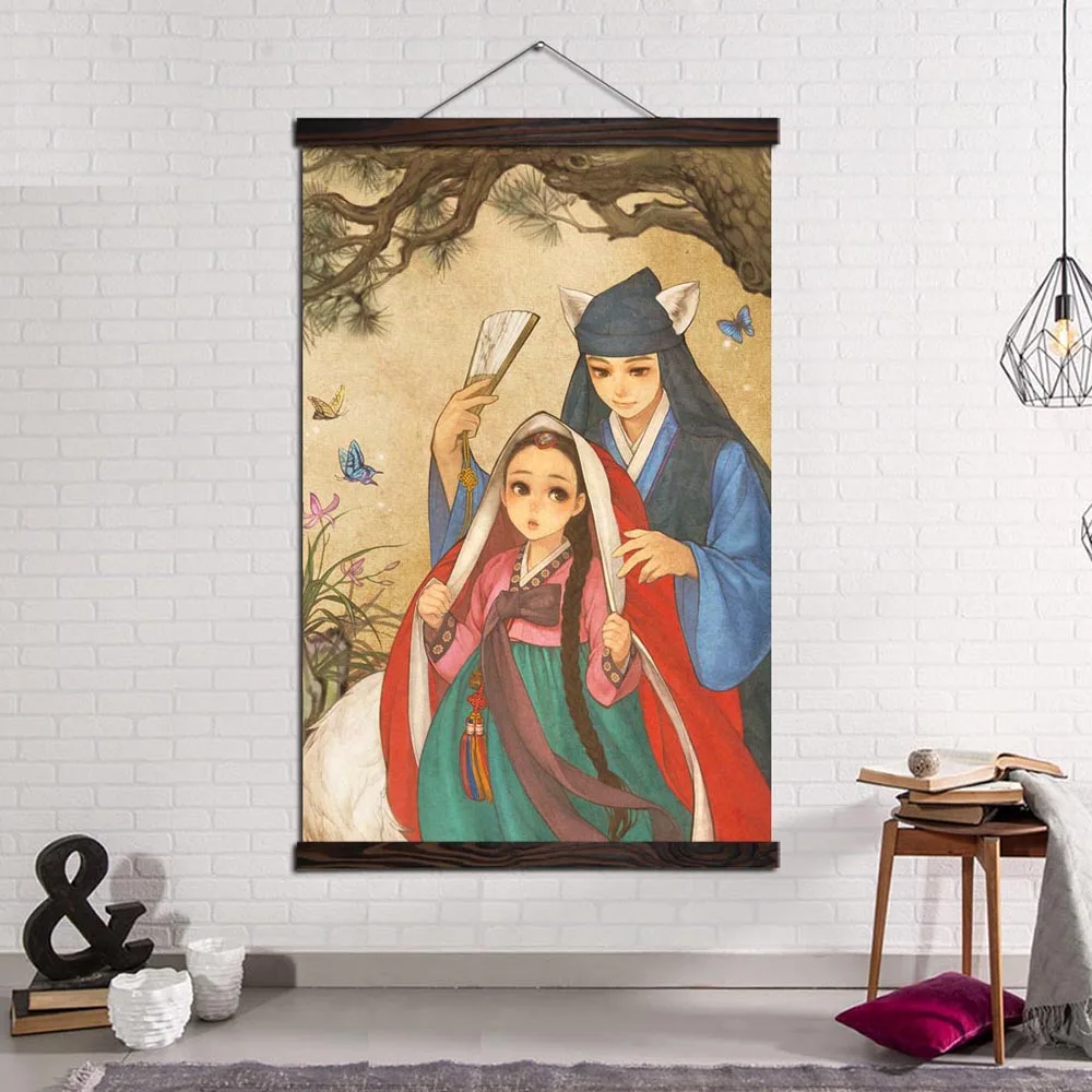 Wall Art Canvas Print and Poster Painting Modern Pictures Home Decoration Retro Korea Hanbok Boy Girl Figure | Дом и сад