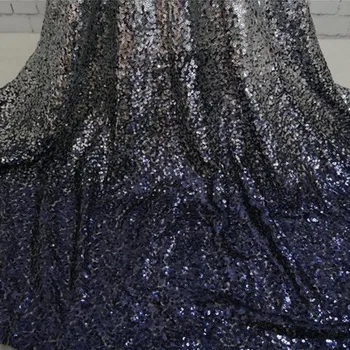

Shinny Navy Blue Silver Ombre 3mm Sequin Embroidered lace fabric Nigerian French Lace African Fabric For DIY Evening Gown 1 yard