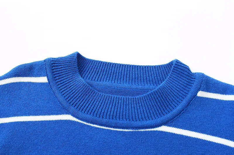 Свитеры для мальчиков от 3 до 10 лет зимняя одежда пуловеры в полоску Хлопковый вязаный свитер с высоким воротником для девочек, повседневная детская одежда