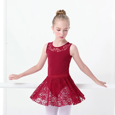 Burgundy Vest Балетное платье для девочек, гимнастические купальники, кружевные юбки, трико с длинными рукавами, гимнастический купальник для малышей, для танцев - Цвет: Burgundy Vest