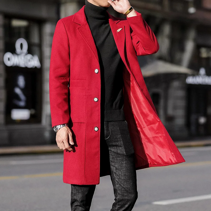 Длинный Тренч мужской Красный стимпанк серый шерстяной жакет Мужская одежда модные зимние пальто для мужчин элегантные длинные куртки корейский
