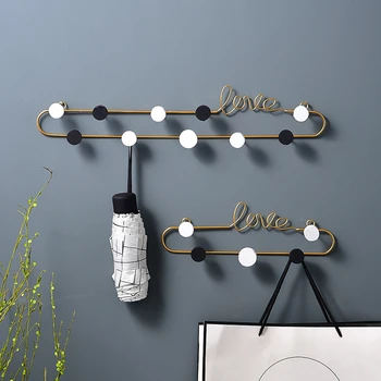 

Nordic Wrought Iron Love Letter Decoration Hook Wall Key Hook Bedroom Metal Coat Hook Solid Wood 10 Hooks Living Room Door Hook
