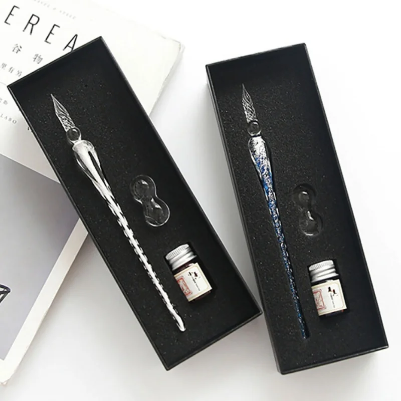 

Crystal Glass Dip Pen set non-carbon ink fountain Signature Pen creative writing tools Glass Pen Gift Box Show Office School !