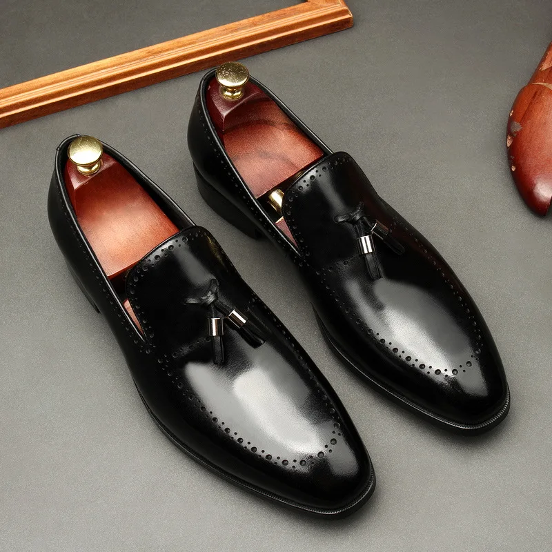QYFCIOUFU 2020 Tassel Men Dress Shoes Gentleman Brogue Style Paty Leather Wedding Shoes Men Flats Leather Oxfords Formal Shoes