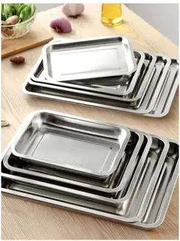 

Deepening square plate stainless steel tray rectangular plate commercial grilled fish barbecue dish steamed rice plate hotel dee