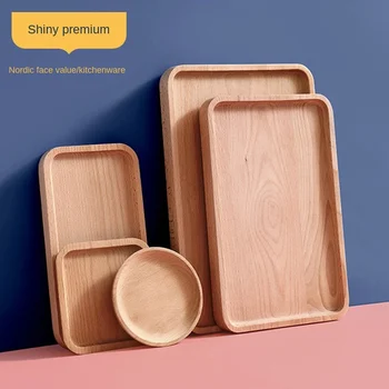 

Ins Japanese creative dessert barbecue wooden tray with plastic circular rectangular Nordic tray