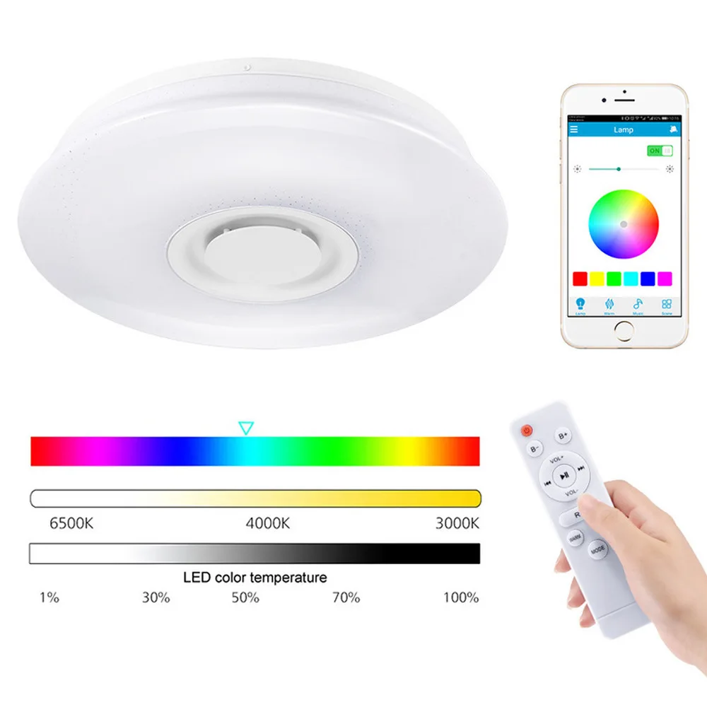 

Nordic LED RGB Ceiling Light for Bedroom Music Ceiling Lamp with Bluetooth Speaker Dimmable Home Decoration Living Room Lighting