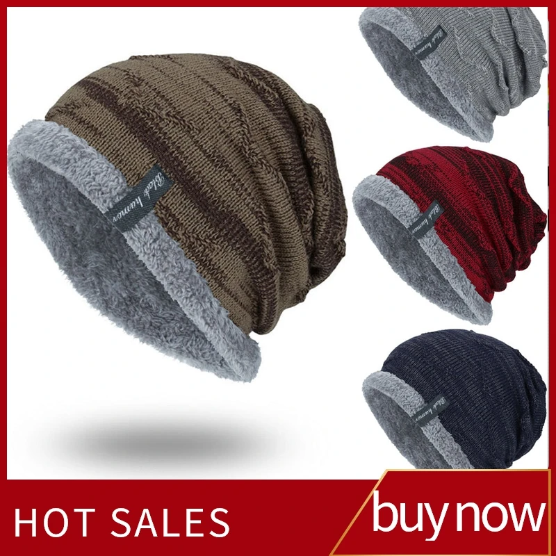 

Boys Men Winter Hat Knit Scarf Cap Warm Fur Skullies Beanie Bonnet Hat Fleece dad cap Wool Hat Knitting gorros hombre invierno