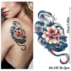 Sketch Longlasting Flower Fashion Design Arm Leg Tattoo Body Art Snake Pattern Temporary Tattoo Sticker Waterproof
