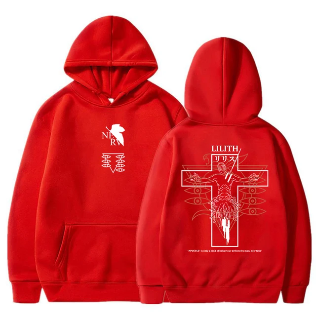 Evangelion Anime Hoodie EVA Lilith Sweatshirts Cozy Tops Unisex Women Men Cosplay Harajuku Pullovers Sudadera Felpa Moletom Red