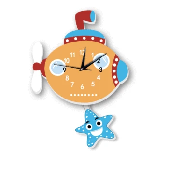 

Cute Cartoon Submarine Pendulum Mute Wall Clock Silent Swingable Clock For Kids Rooms Bedroom Living Room Home Decor UWC004