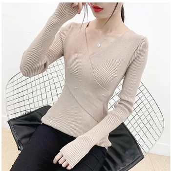 

Babbytoro Women Sweater Autumn Spring Knited Bottom Criss Cross Pullover Homme Brown Beige Khahi White Black Xmas Sweaters