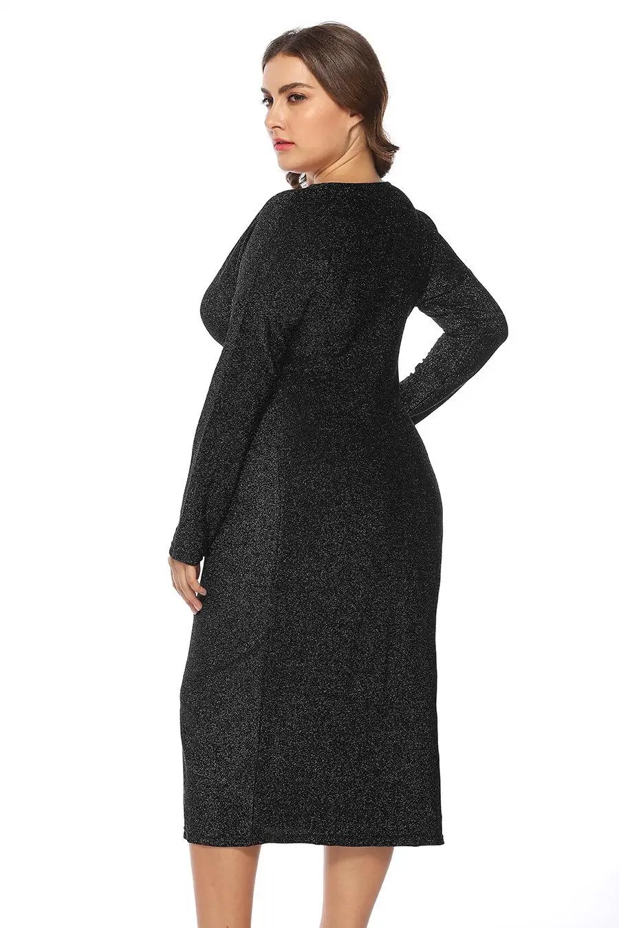XL-5XL плюс размер сексуальное платье с v-образным вырезом осеннее женское облегающее блестящее платье с длинным рукавом большого размера вечернее женское платье