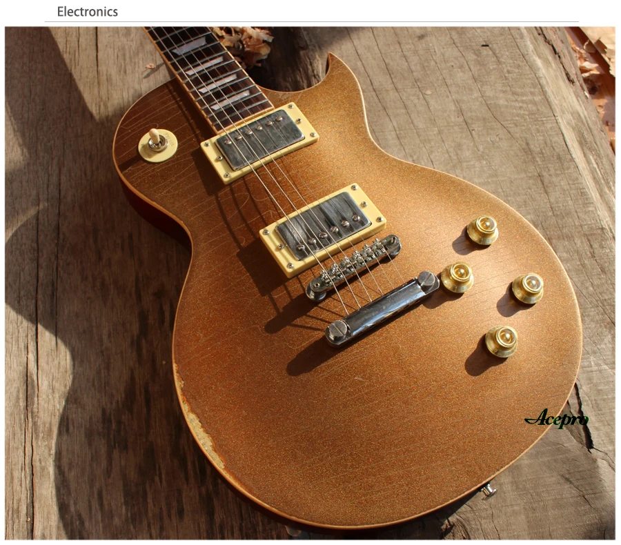 Ручная работа мощи Goldtop Acepro электрогитара, одна часть красного дерева шеи и тела, мост Tonepro, состаренная гитара ra