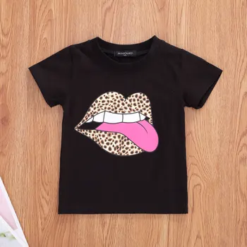 

Summer Short Sleeve Lip Tongue/Sun Patterns Outfit Patchwork Loose Classical Round Neck Top Clothes