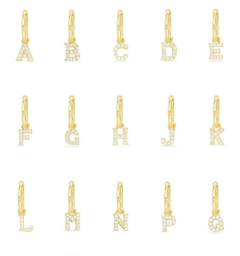 

2019 Brand New Fashion Women 925 Sterling Silver Asymmetric Mini Initial Letter A-Z Earrings Zircon 26 Alphabet Name Earrings