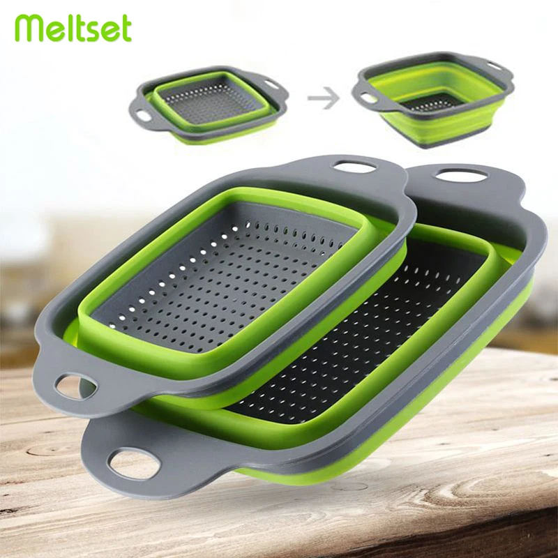 

Folding Silicone Colander Collaspsible Drainer for Fruit Vegetable Washing Basket Colanders with Handle Kitchen Organizer Basket