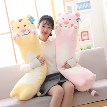 

90cm 110cmTiger Stuffed Doll Round Long Animals Pillow Soft Cylindrical Tigers Bolster Pillow Kids Plush toys Christmas presents