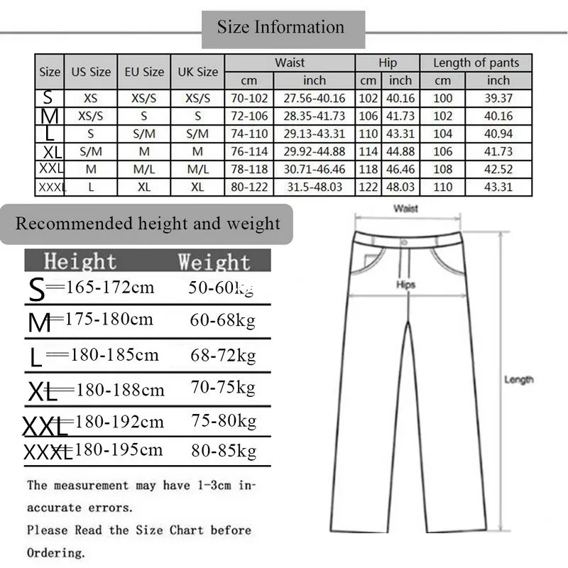 mens pants size by weight and height