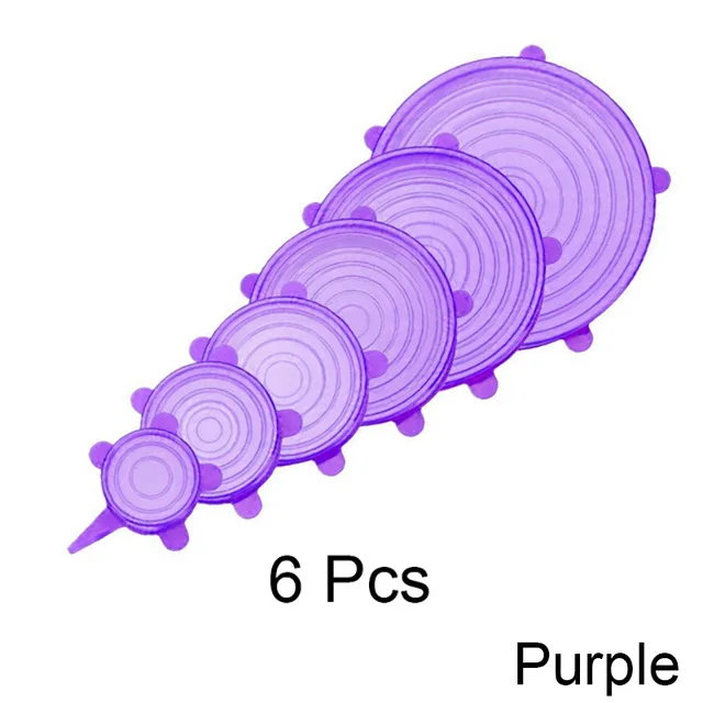 6-шт силиконовый чехол для кухни многоразовый высокотемпературный холодильник для хранения продуктов в различных размерах контейнеров - Цвет: purple-6pcs