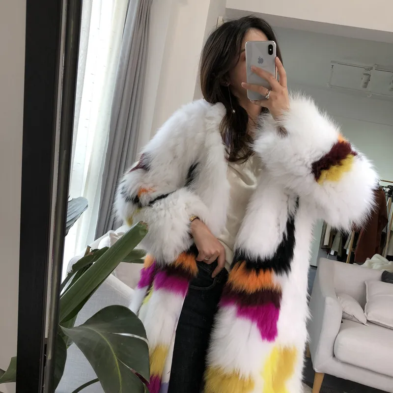 women fur coat with hood real fox fur knitted jacket long (5)