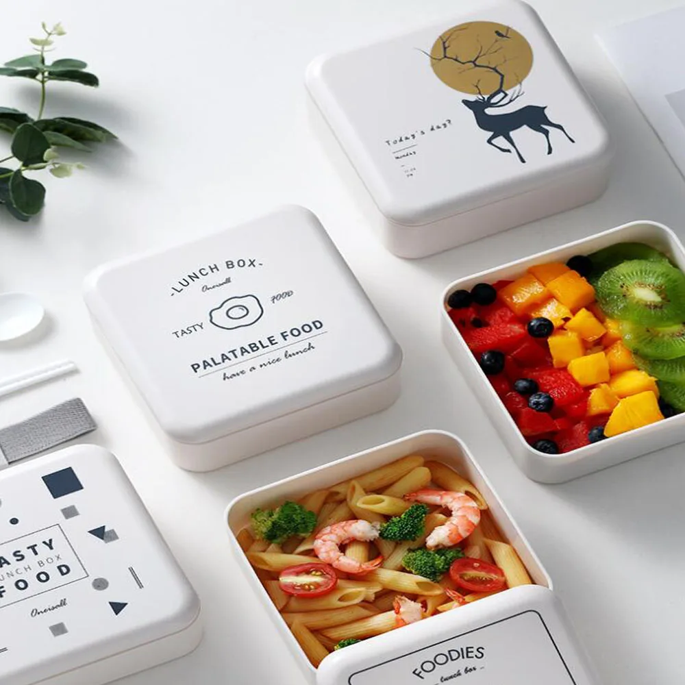 2 Слои Коробки для обедов Пластик Bento Коробки микроволновая посуда Еда контейнер для хранения Еда коробка