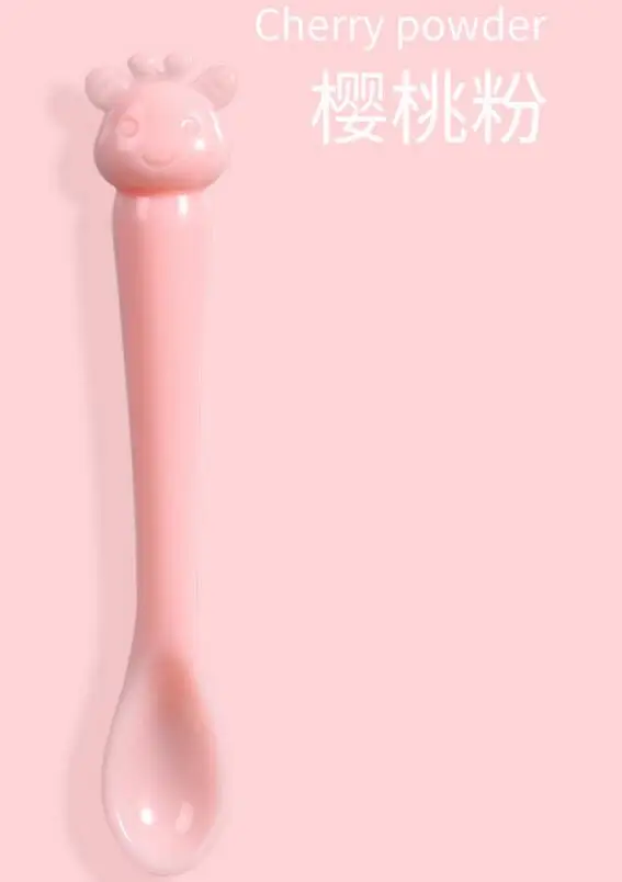 Pink Spoon Ложка для кормления Детская Ложка силиконовая детская ложка с рисунком оленя детская посуда для кормления ложка тренировочная ложка для кормления - Цвет: Pink Spoon